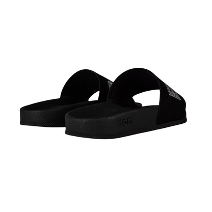 Black - Back - Boss Womens-Ladies Rhinestone Pool Slides