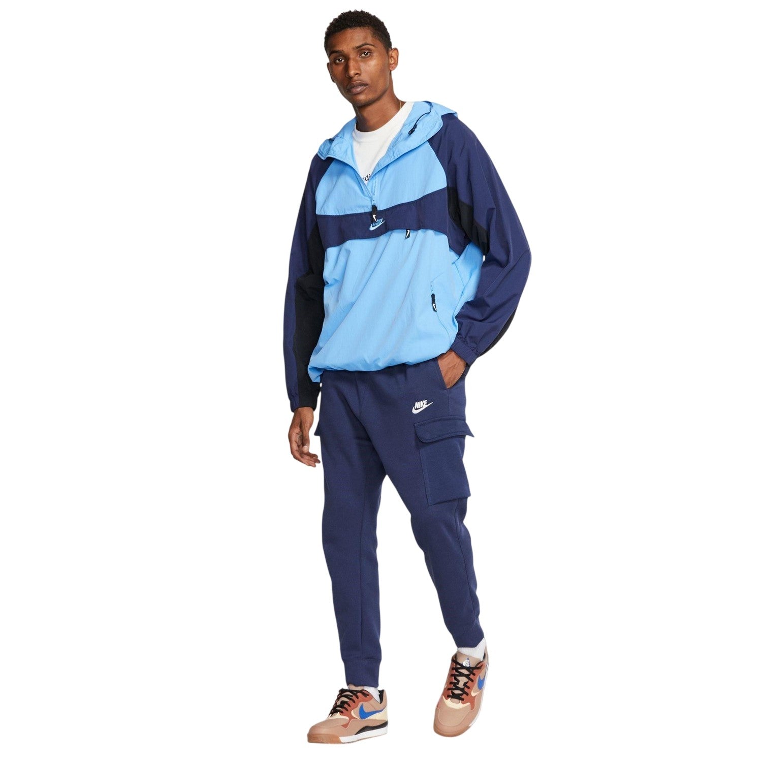 Navy-White - Pack Shot - Nike Mens Sportswear Club Cargo Jogging Bottoms