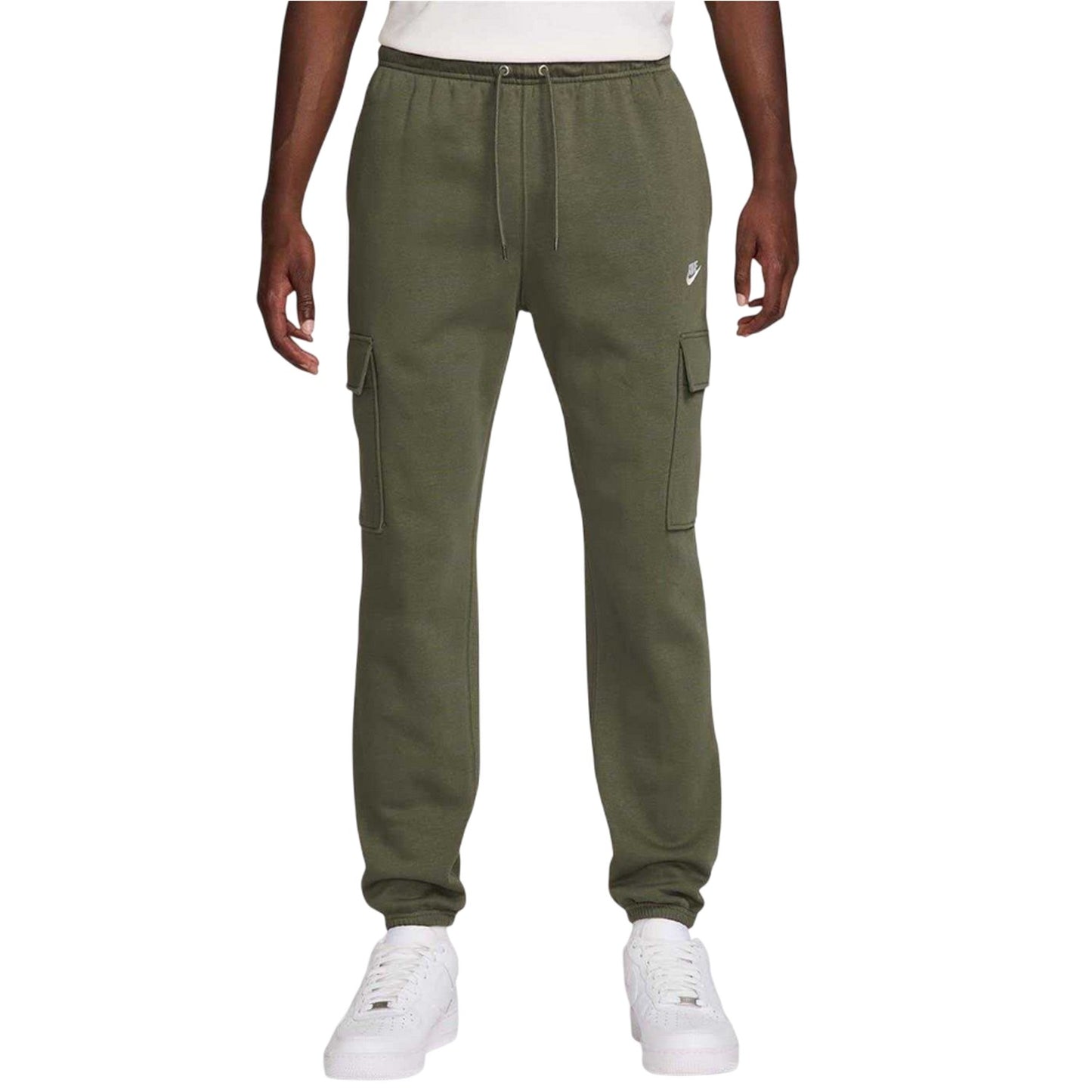 Olive-White - Front - Nike Mens Sportswear Club Cargo Jogging Bottoms
