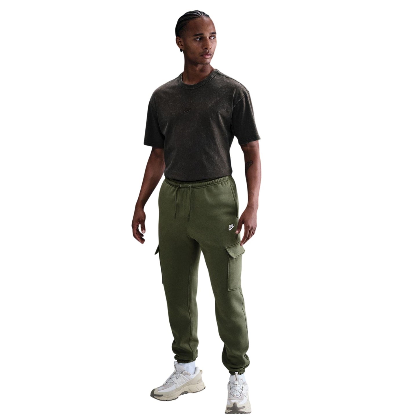 Olive-White - Pack Shot - Nike Mens Sportswear Club Cargo Jogging Bottoms