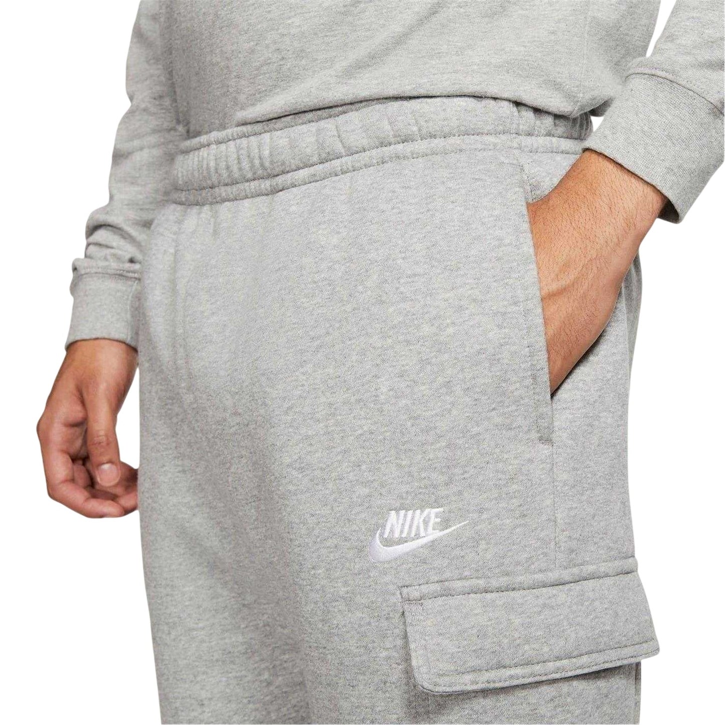 Dark Grey-White - Side - Nike Mens Sportswear Club Cargo Jogging Bottoms
