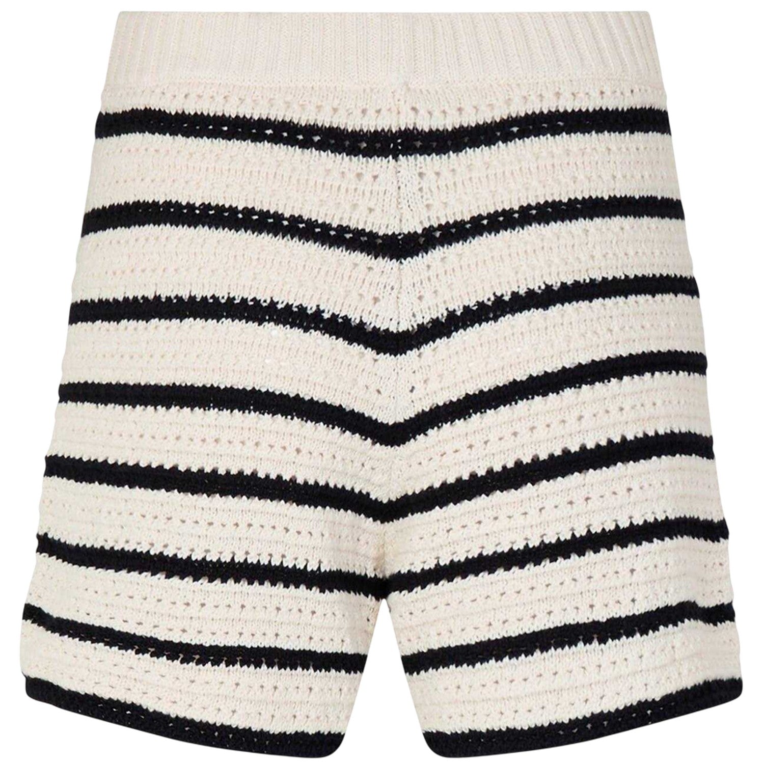 Black-Off White - Back - Edited Womens-Ladies Heinke Crochet Stripe Shorts