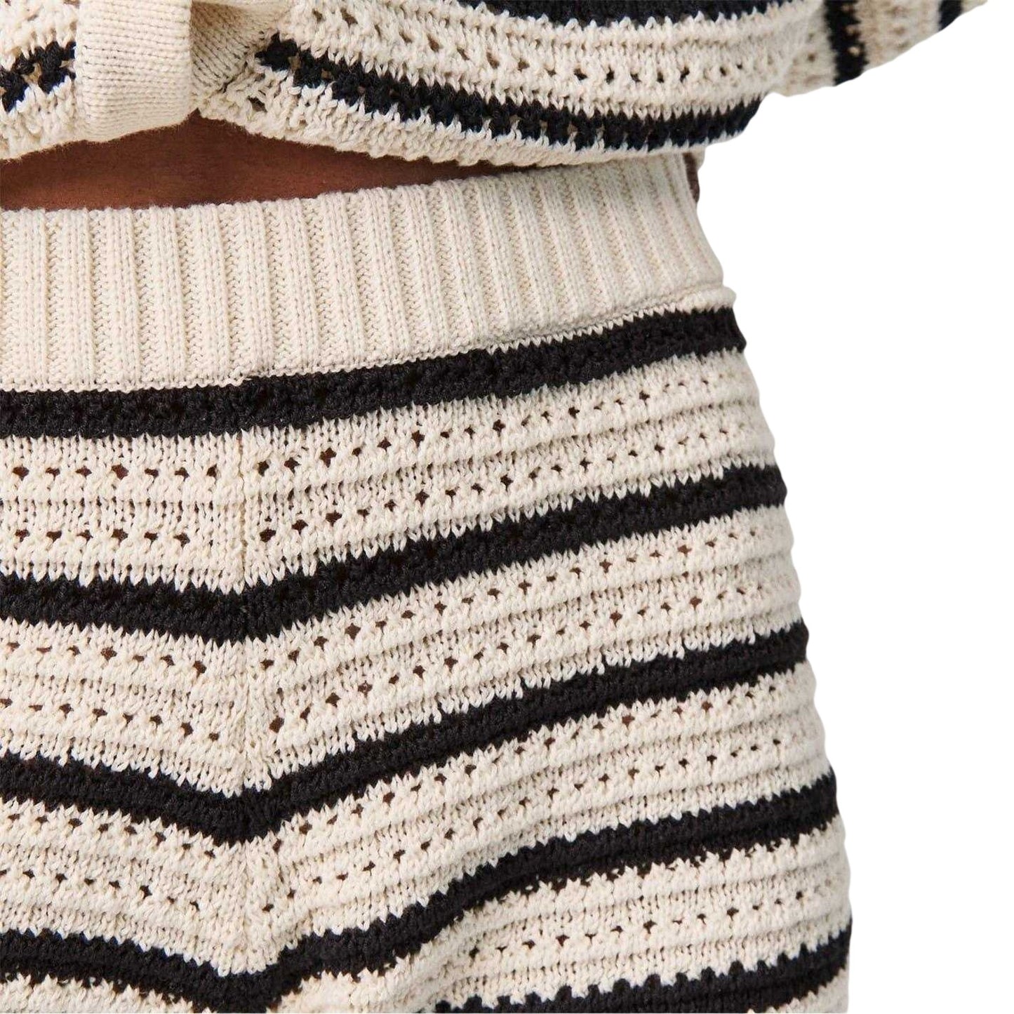 Black-Off White - Side - Edited Womens-Ladies Heinke Crochet Stripe Shorts