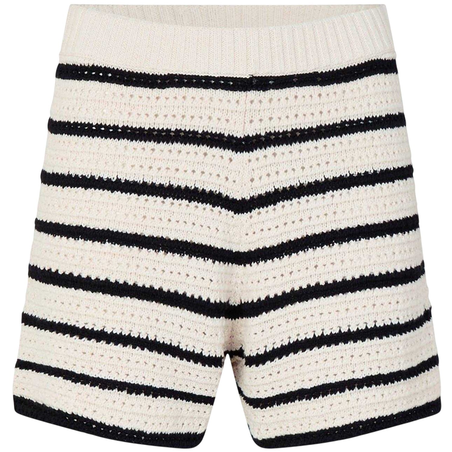 Black-Off White - Front - Edited Womens-Ladies Heinke Crochet Stripe Shorts