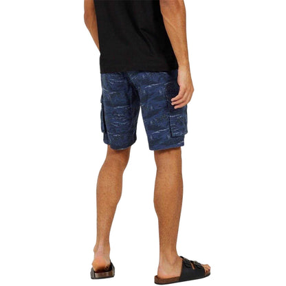 Navy - Back - Brave Soul Mens Palm Print Cargo Shorts