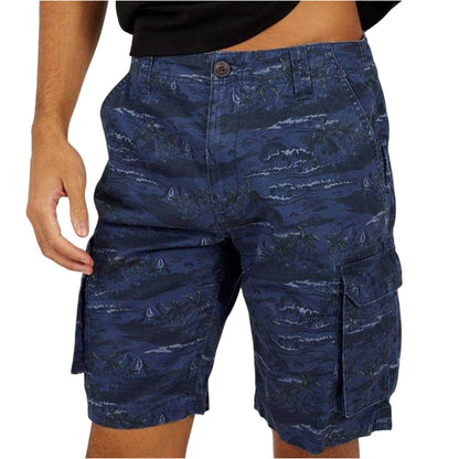 Navy - Side - Brave Soul Mens Palm Print Cargo Shorts