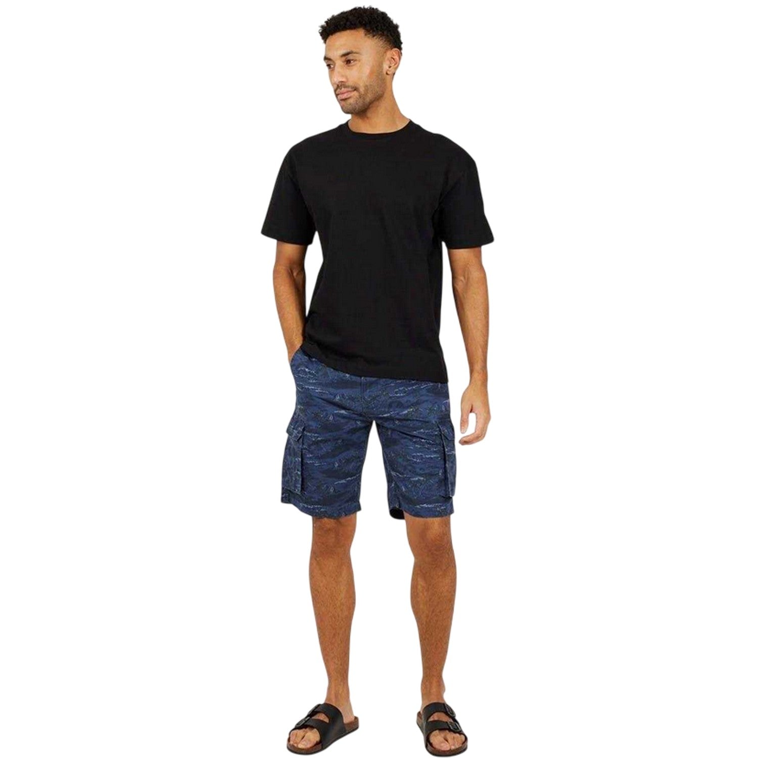 Navy - Lifestyle - Brave Soul Mens Palm Print Cargo Shorts