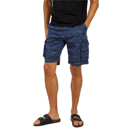 Navy - Front - Brave Soul Mens Palm Print Cargo Shorts
