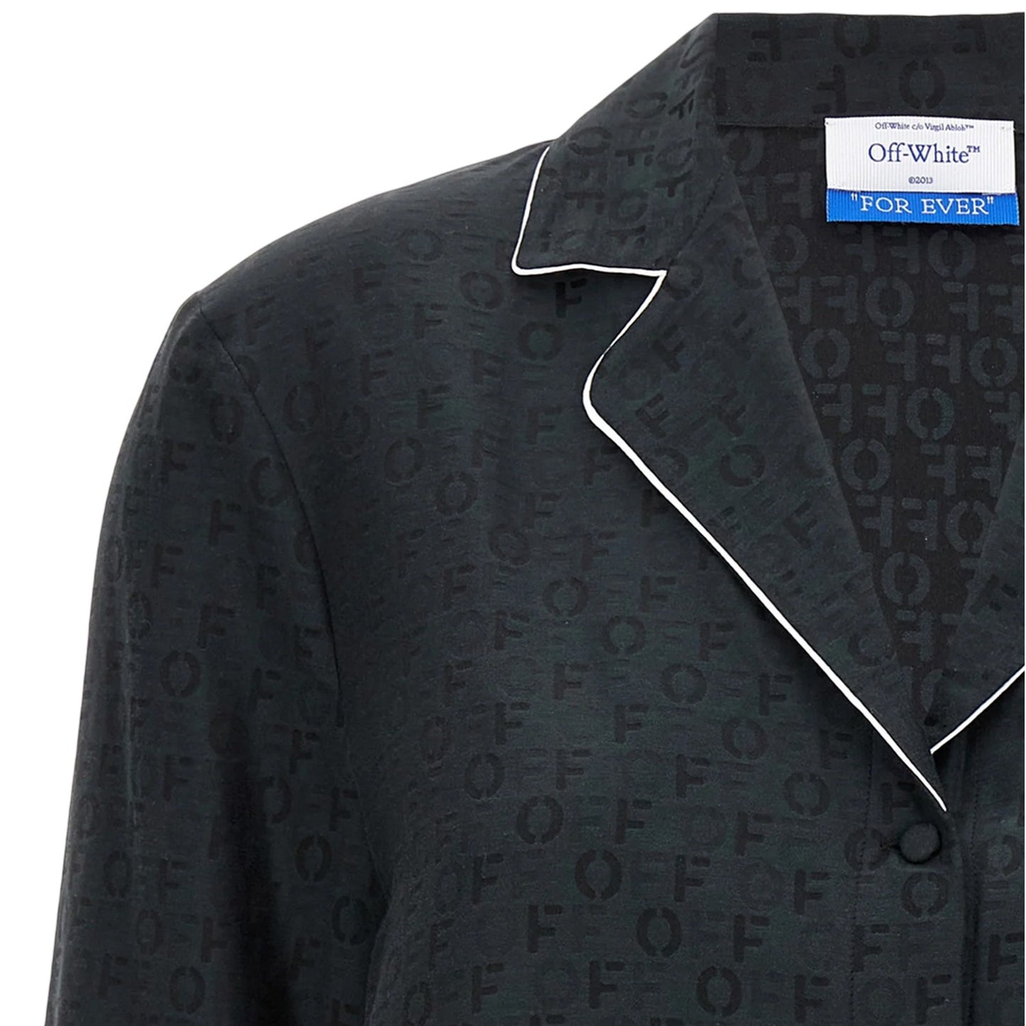 Black - Side - Off White Womens-Ladies Logo Lapel Collar Shirt