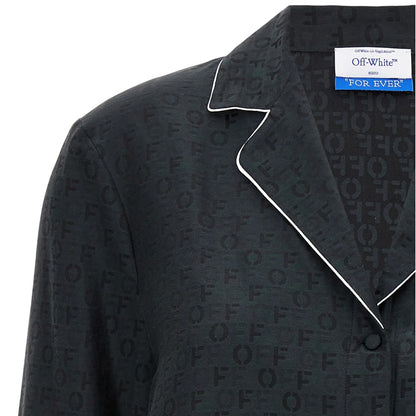 Black - Side - Off White Womens-Ladies Logo Lapel Collar Shirt