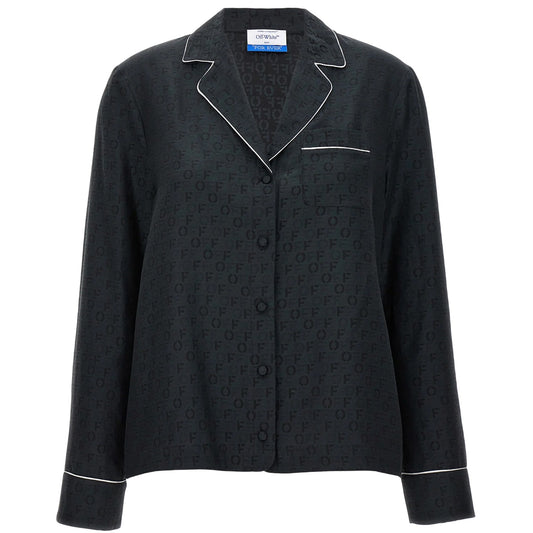 Black - Front - Off White Womens-Ladies Logo Lapel Collar Shirt