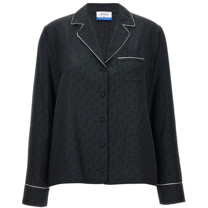 Black - Front - Off White Womens-Ladies Logo Lapel Collar Shirt