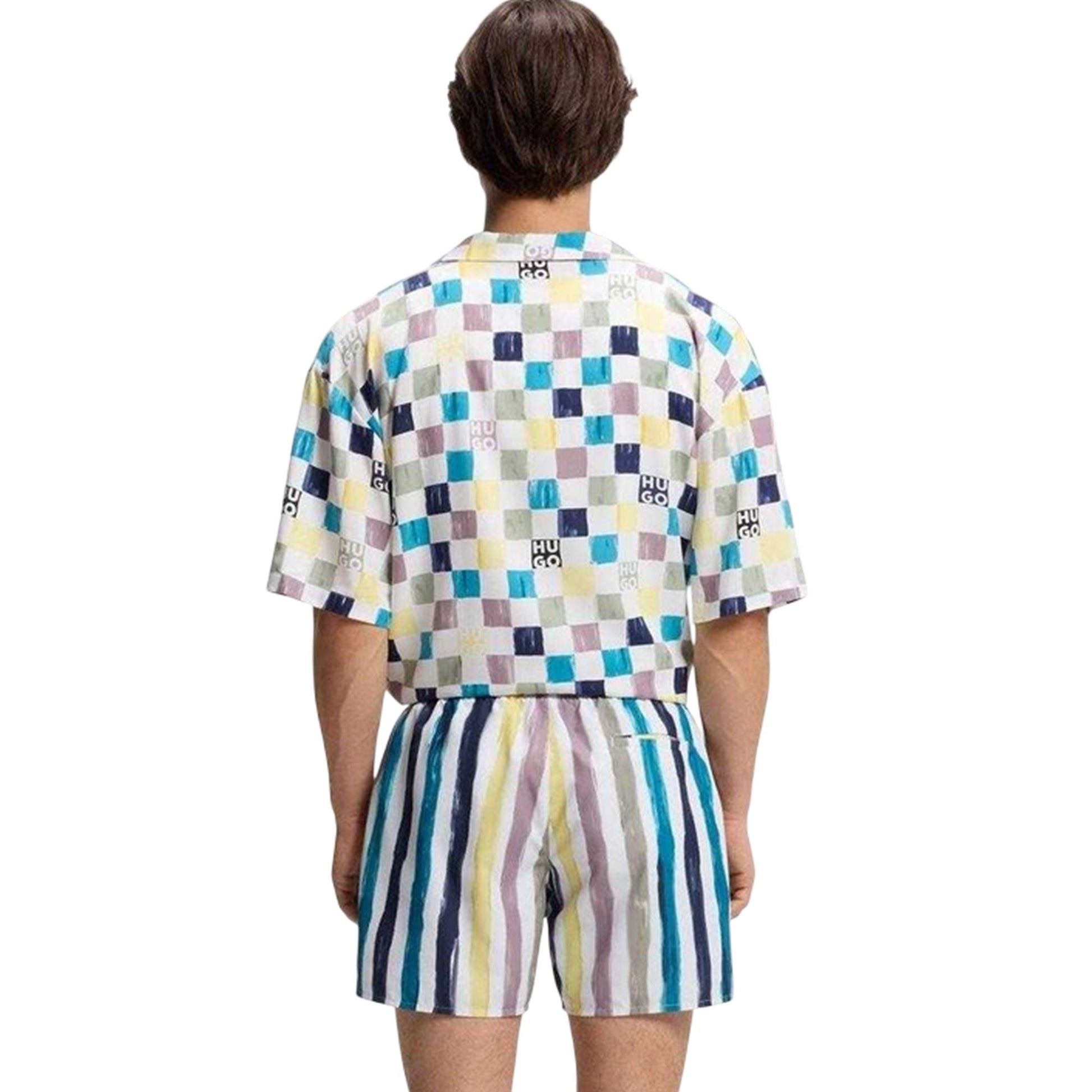 Light Green - Back - Hugo Mens Contrast Striped Swim Shorts