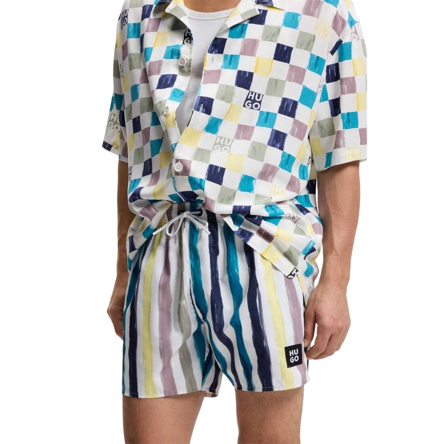 Light Green - Side - Hugo Mens Contrast Striped Swim Shorts