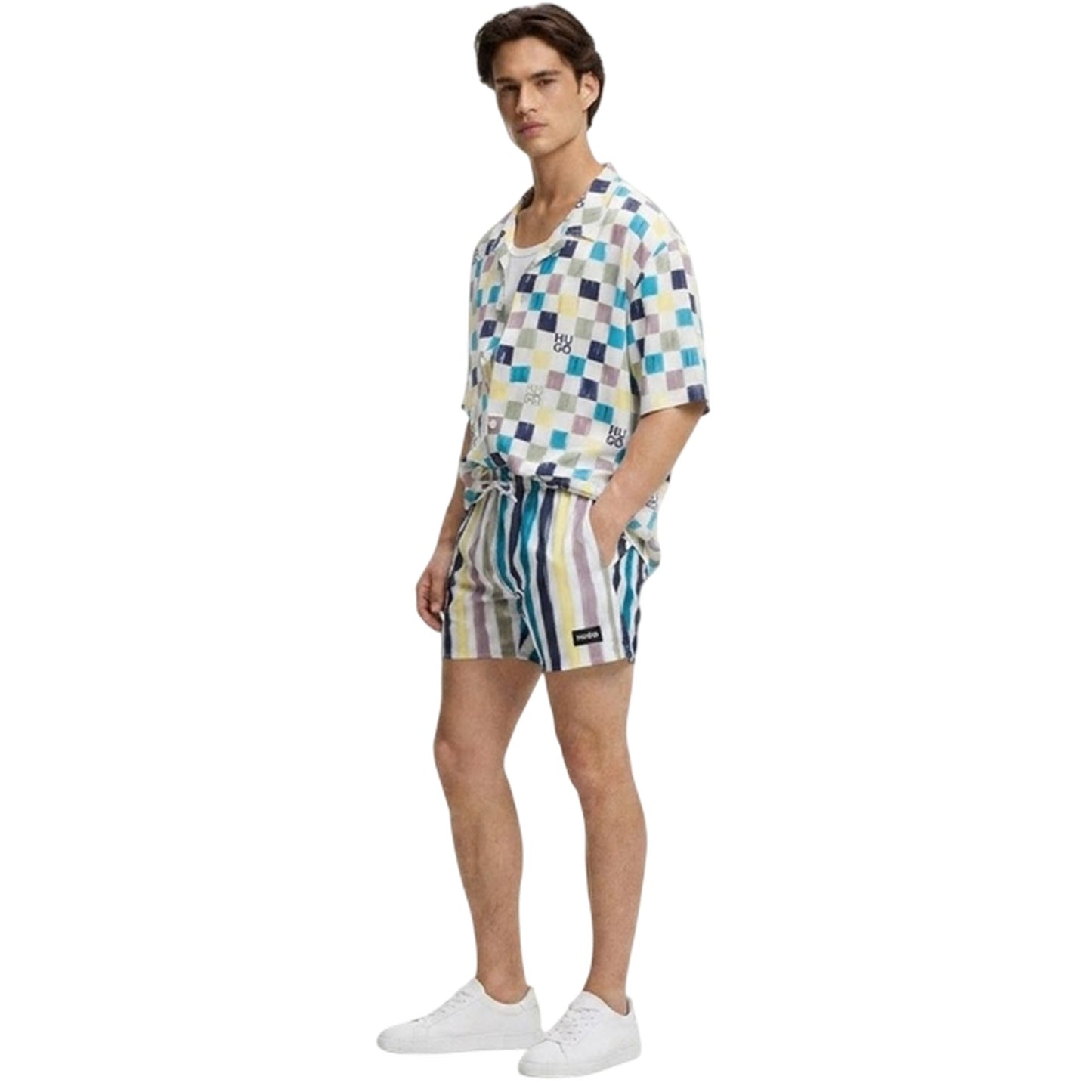 Light Green - Lifestyle - Hugo Mens Contrast Striped Swim Shorts