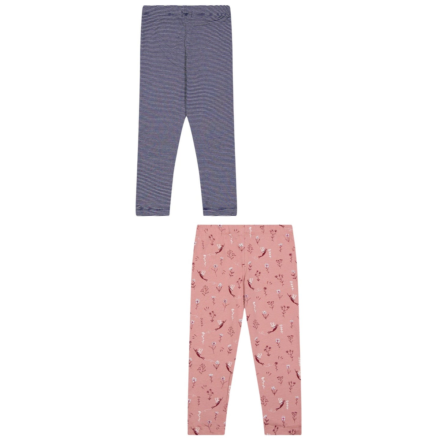 Pink-Navy - Back - Lilly & Sid Baby Girls Fairy Stripes Leggings (Pack of 2)