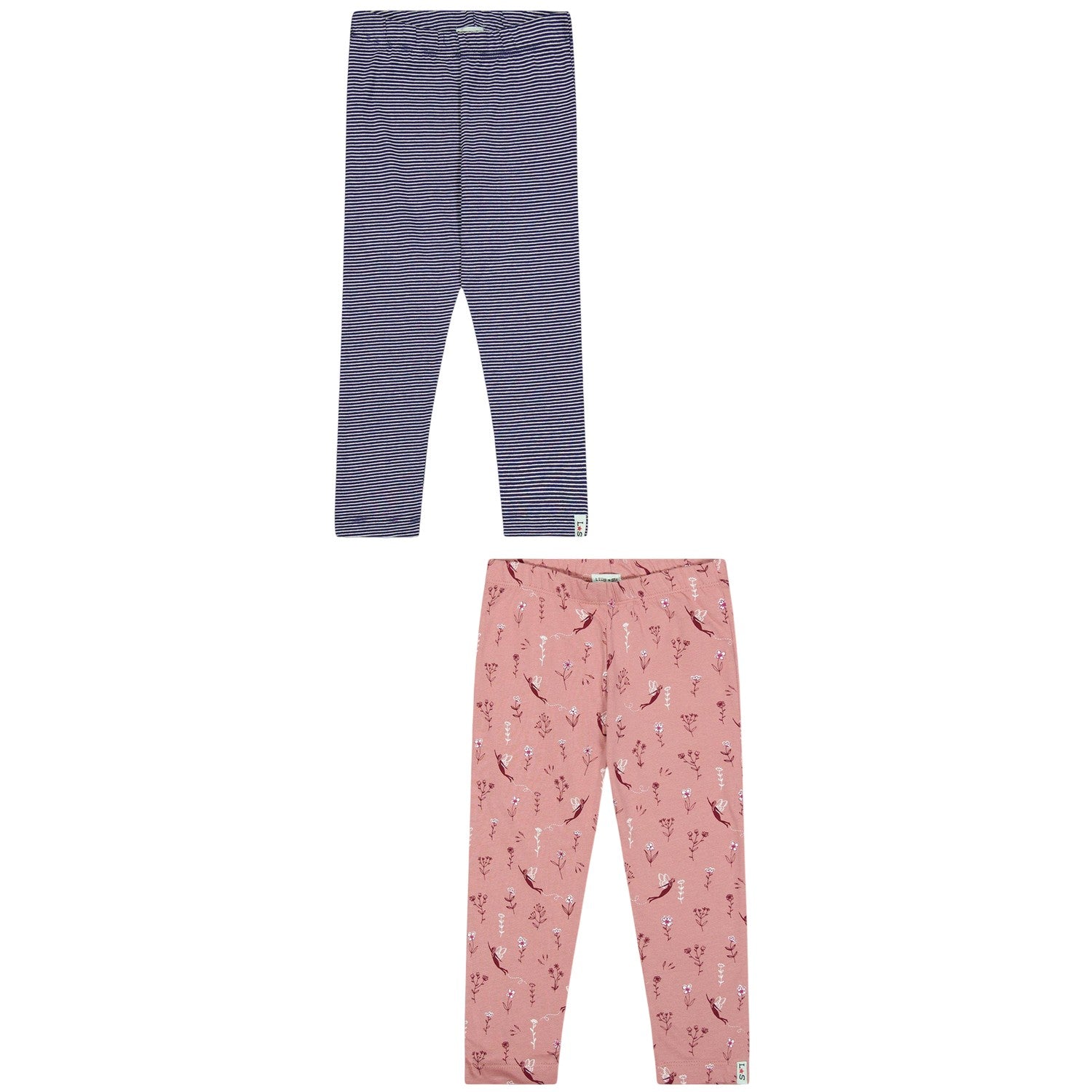Pink-Navy - Front - Lilly & Sid Baby Girls Fairy Stripes Leggings (Pack of 2)