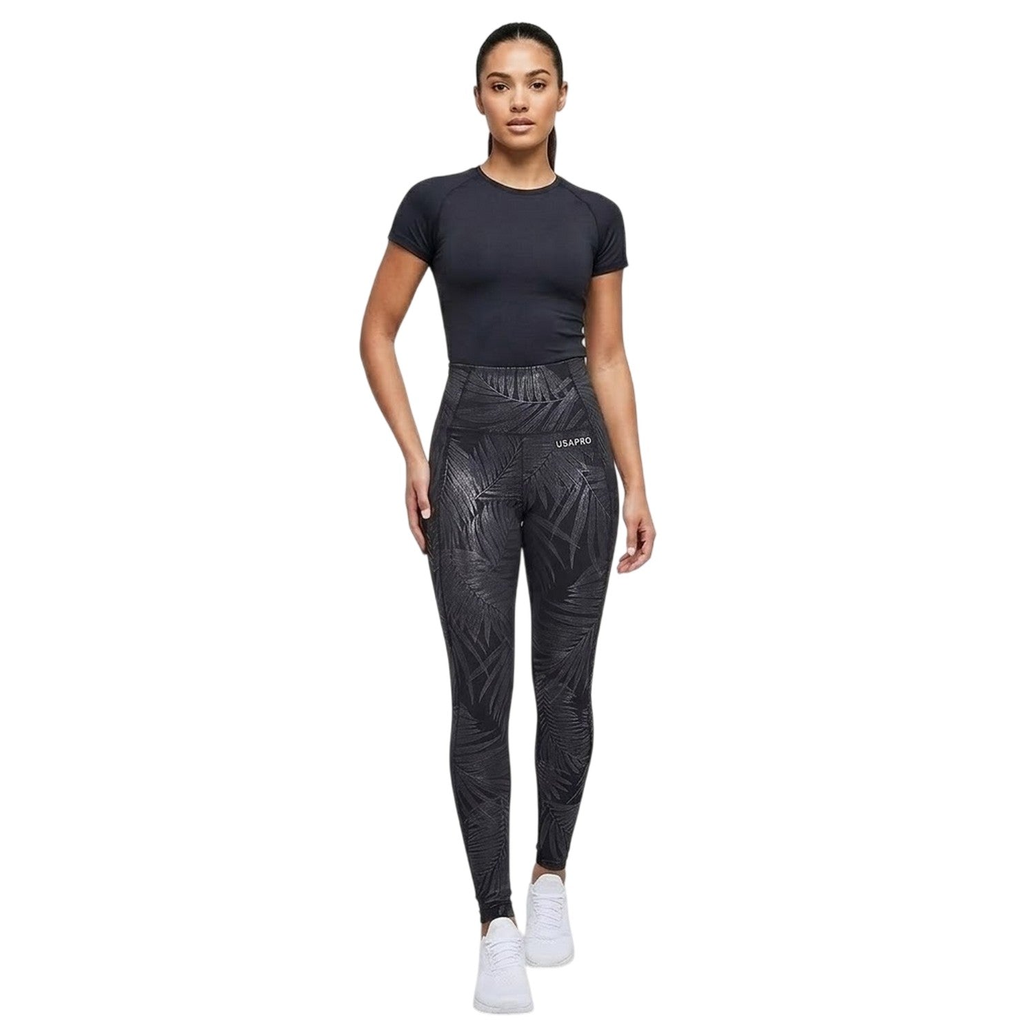 Black - Lifestyle - USA Pro Womens-Ladies Core Gloss Leggings