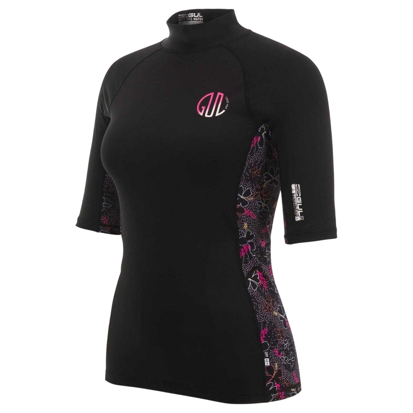Black - Side - Gul Womens-Ladies Floral Rash Guard
