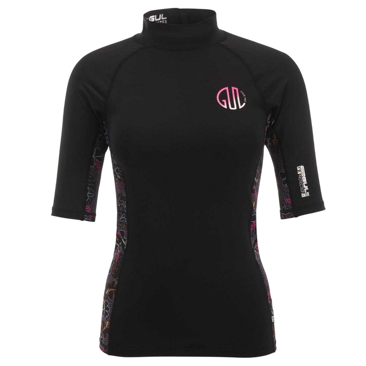 Black - Front - Gul Womens-Ladies Floral Rash Guard