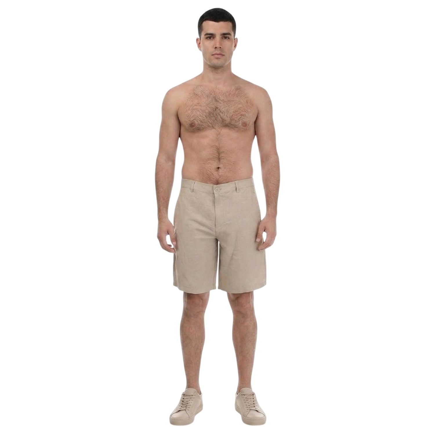Beige - Pack Shot - Armani Exchange Mens Linen Rayon Twill Shorts