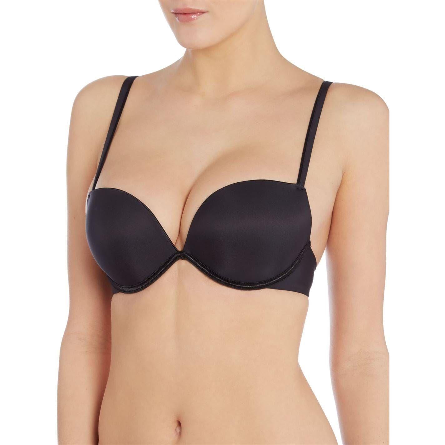 Black - Side - Wonderbra Womens-Ladies Effect Plunge Push Up Bra