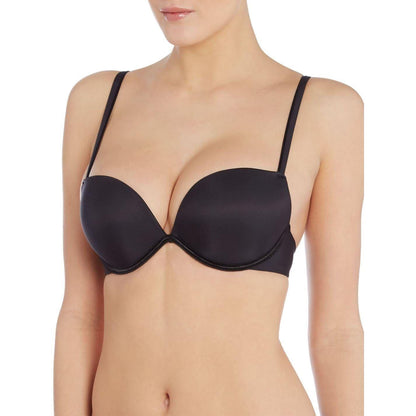 Black - Side - Wonderbra Womens-Ladies Effect Plunge Push Up Bra