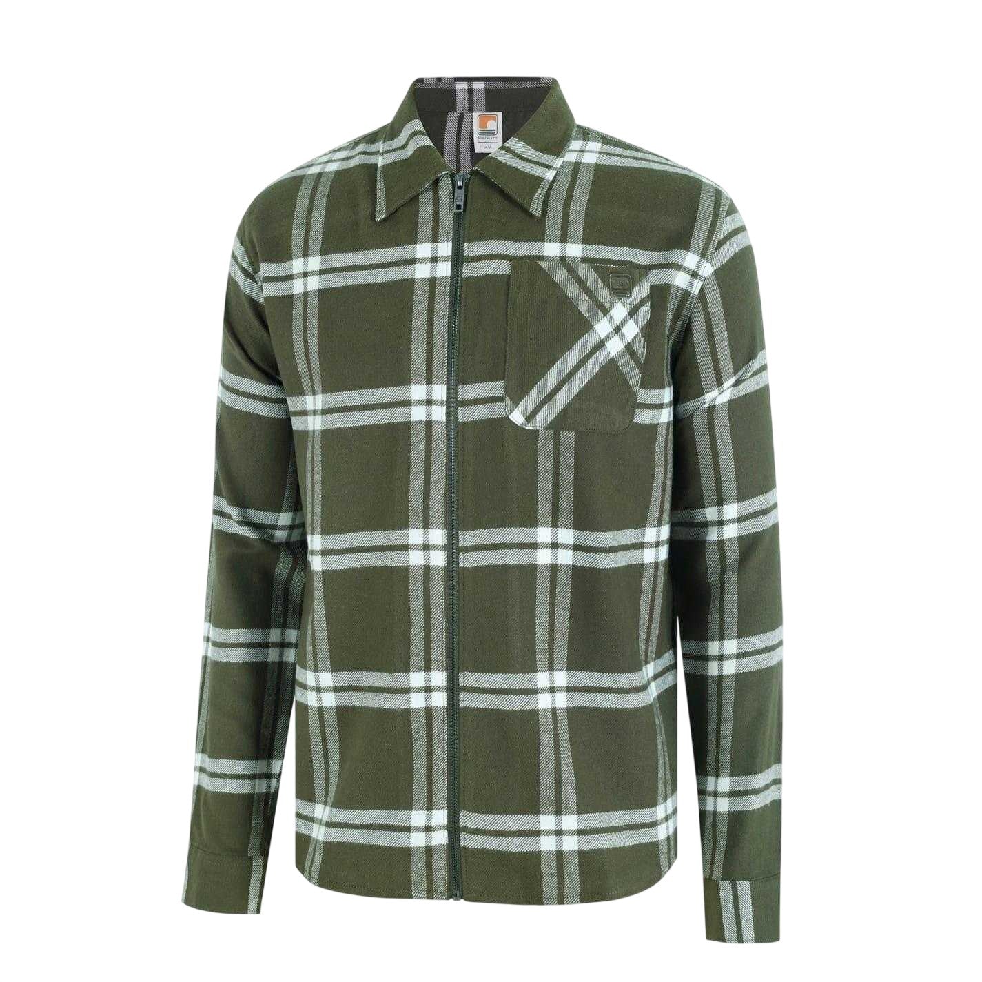 Khaki Green - Side - SoulCal Mens Checked Flannel Full Zip Long-Sleeved Shacket