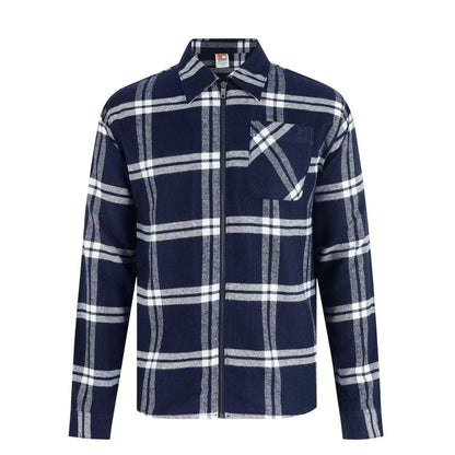 Navy - Front - SoulCal Mens Checked Flannel Full Zip Long-Sleeved Shacket
