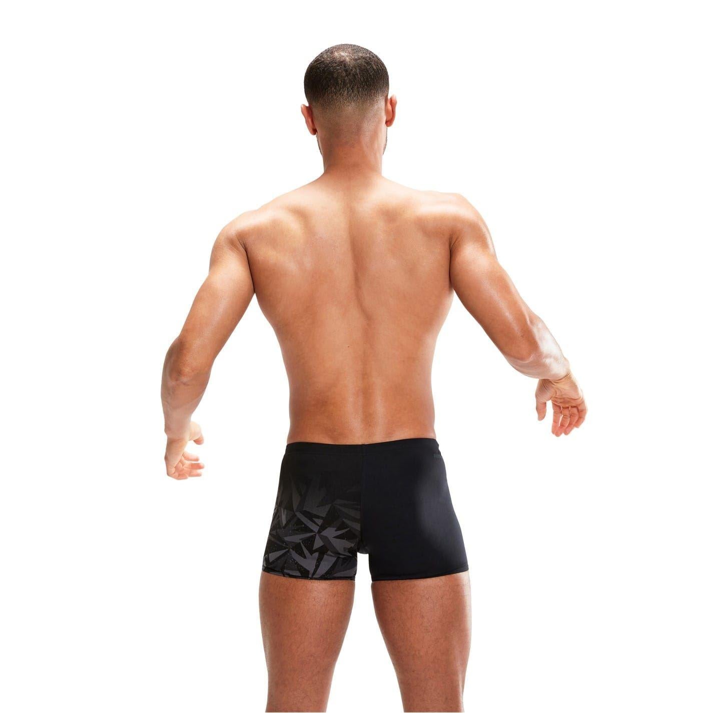 Black-Grey - Back - Speedo Mens Geometric Swim Shorts
