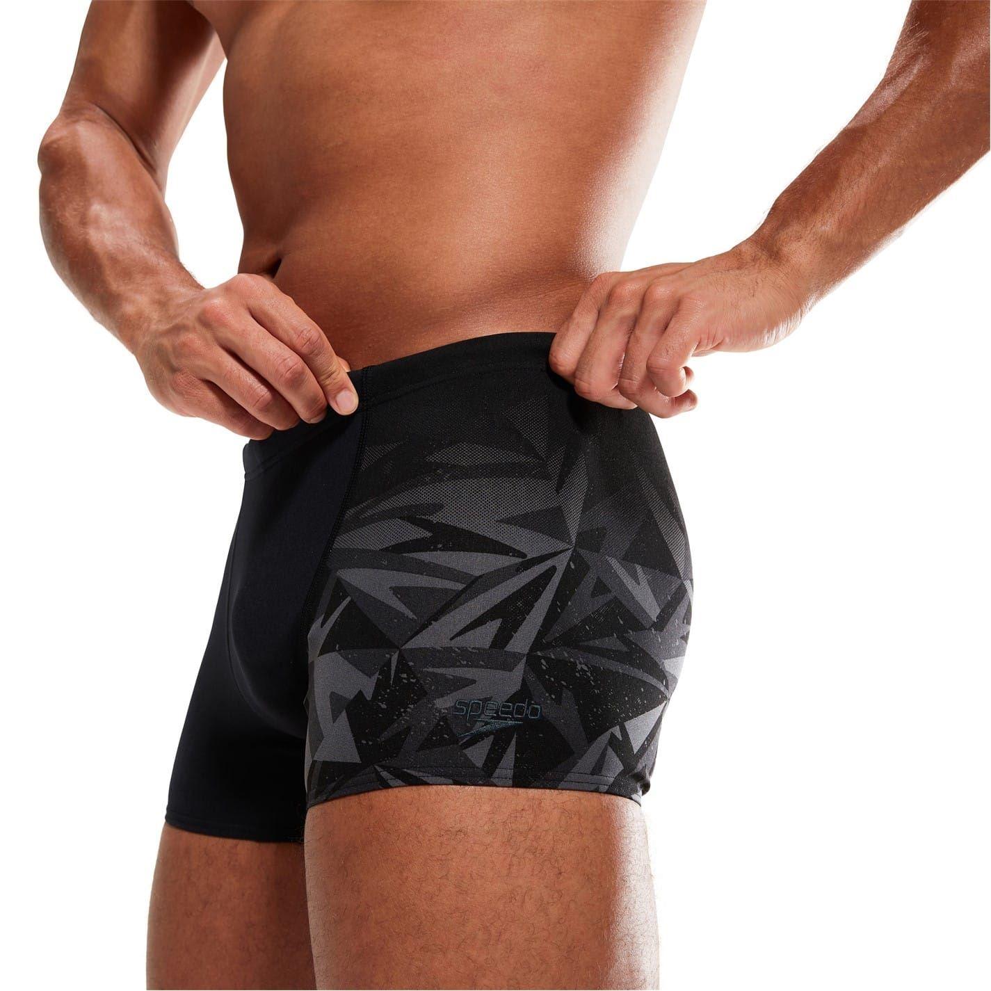 Black-Grey - Side - Speedo Mens Geometric Swim Shorts