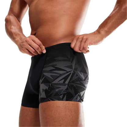 Black-Grey - Side - Speedo Mens Geometric Swim Shorts