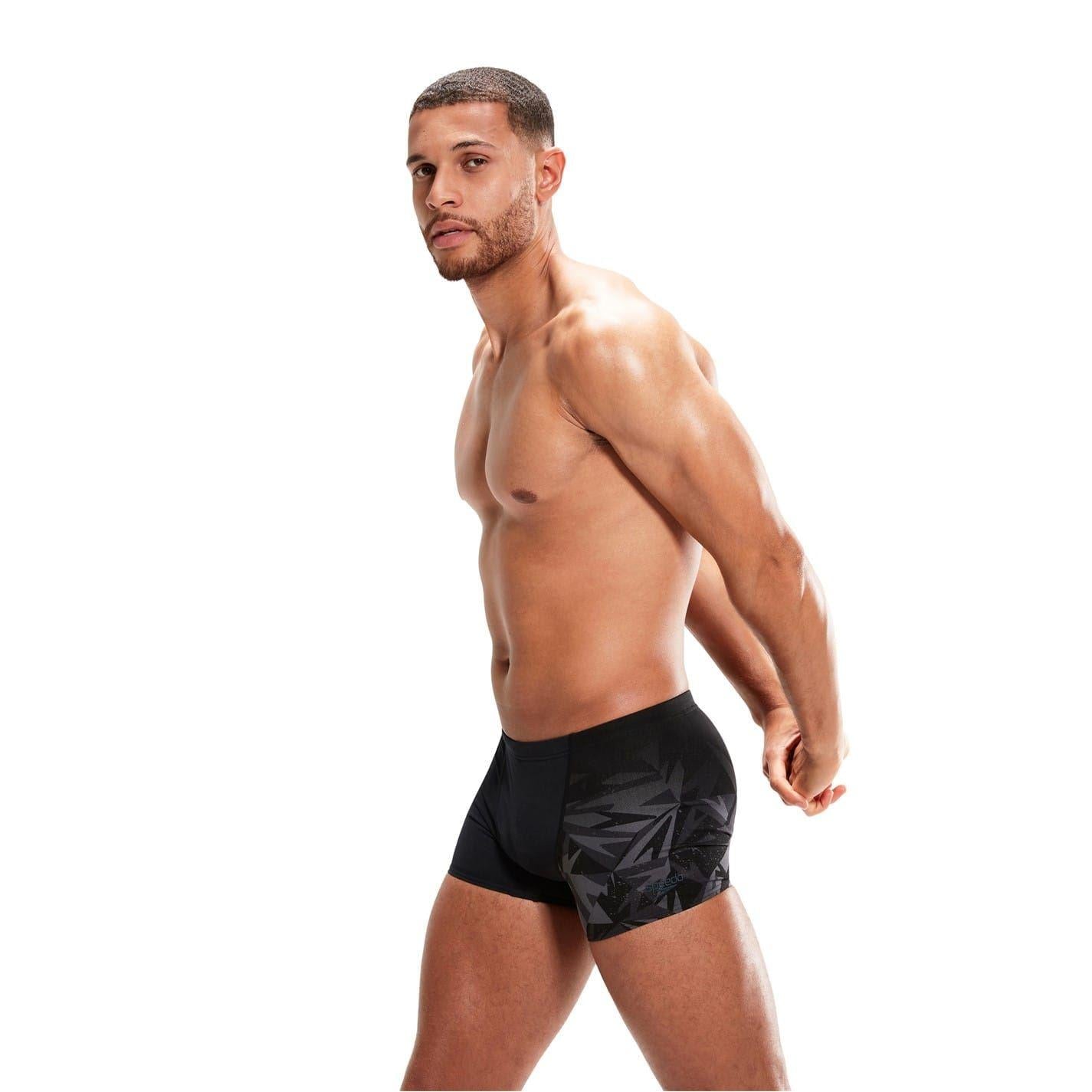 Black-Grey - Pack Shot - Speedo Mens Geometric Swim Shorts