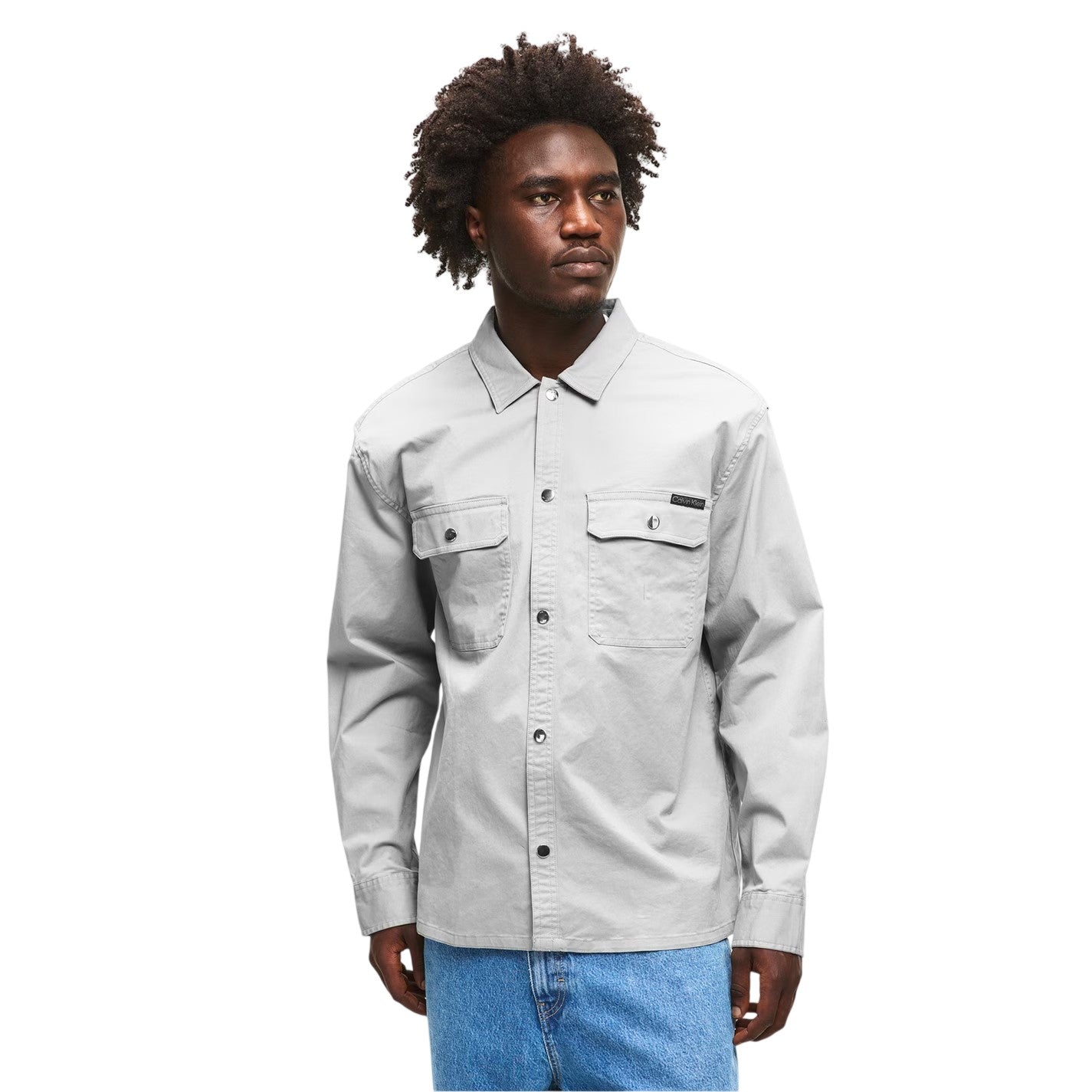 Forest-Fog - Side - Calvin Klein Mens Utility Double Pocket Long-Sleeved Shirt