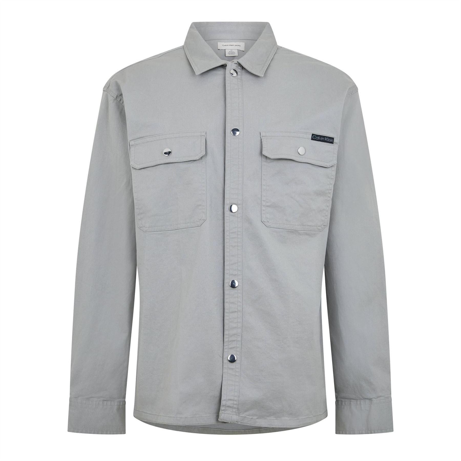 Forest-Fog - Front - Calvin Klein Mens Utility Double Pocket Long-Sleeved Shirt