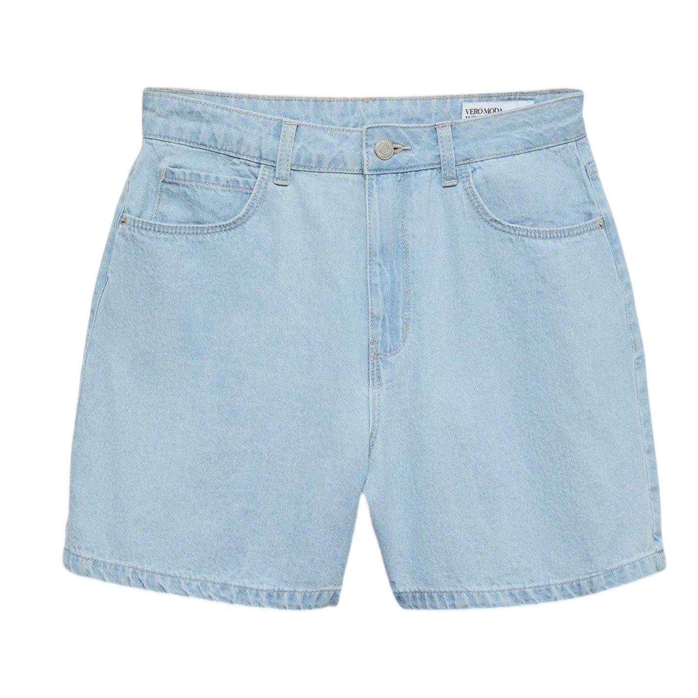 Light Blue - Front - Vero Moda Womens-Ladies Denim High Waist Shorts