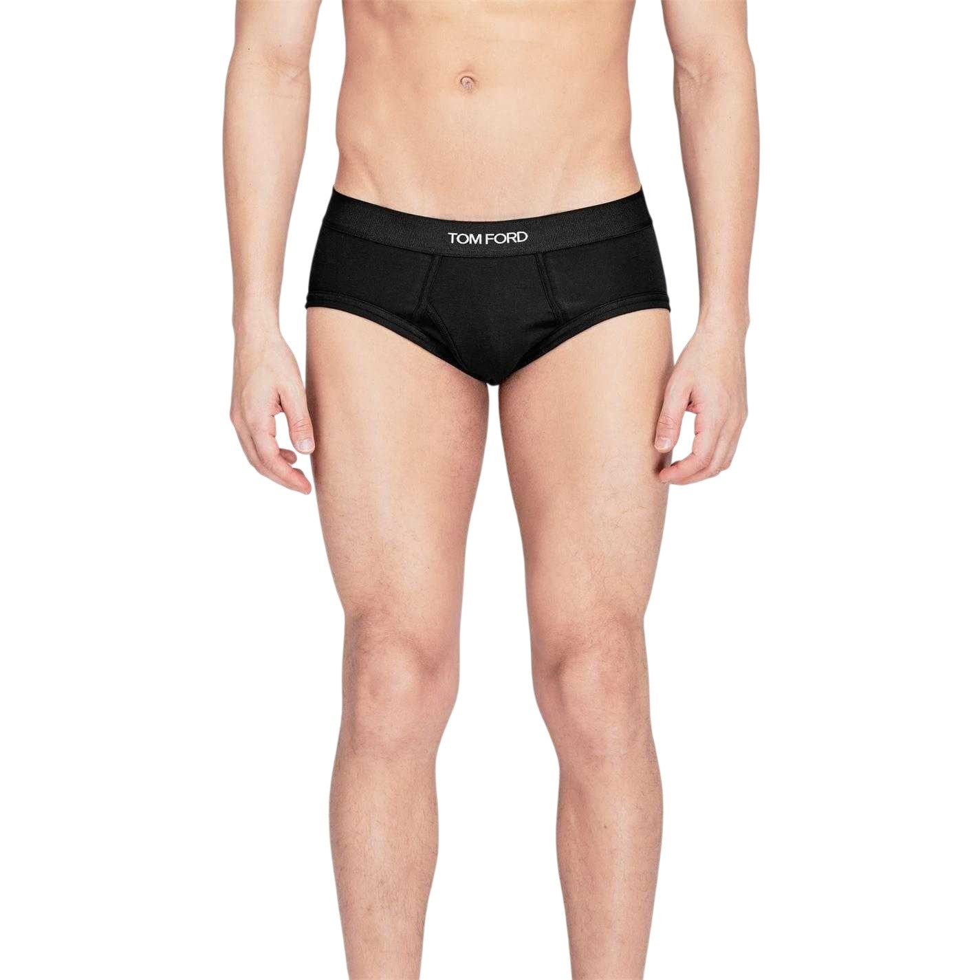 Black - Lifestyle - Tom Ford Mens Logo Cotton Blend Briefs