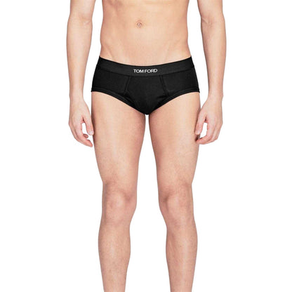 Black - Lifestyle - Tom Ford Mens Logo Cotton Blend Briefs