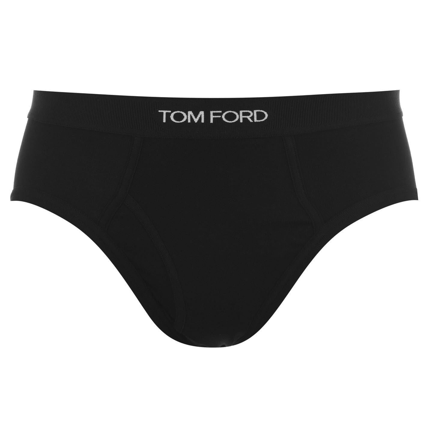 Black - Front - Tom Ford Mens Logo Cotton Blend Briefs