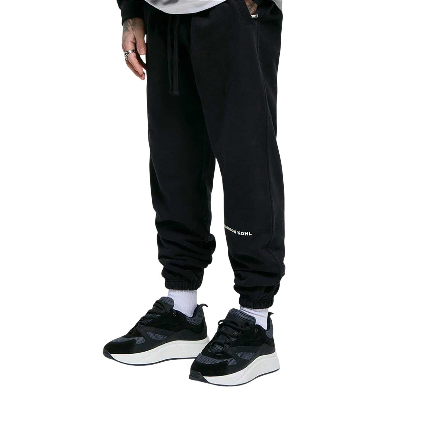 Black - Side - Madison Kohl Mens Core Cotton Logo Jogging Bottoms