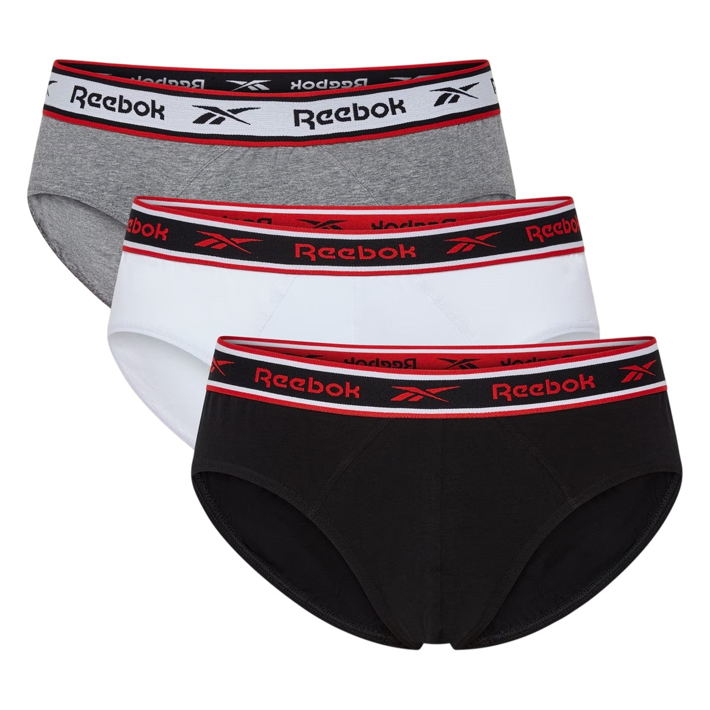 Black-White-Grey - Front - Reebok Mens Cotton Elasticated Waist Briefs (Pack of 3)