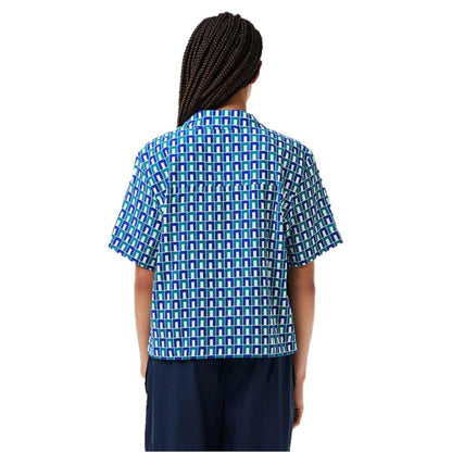 White-Blue - Back - Lacoste Womens-Ladies Geometric Short-Sleeved Shirt
