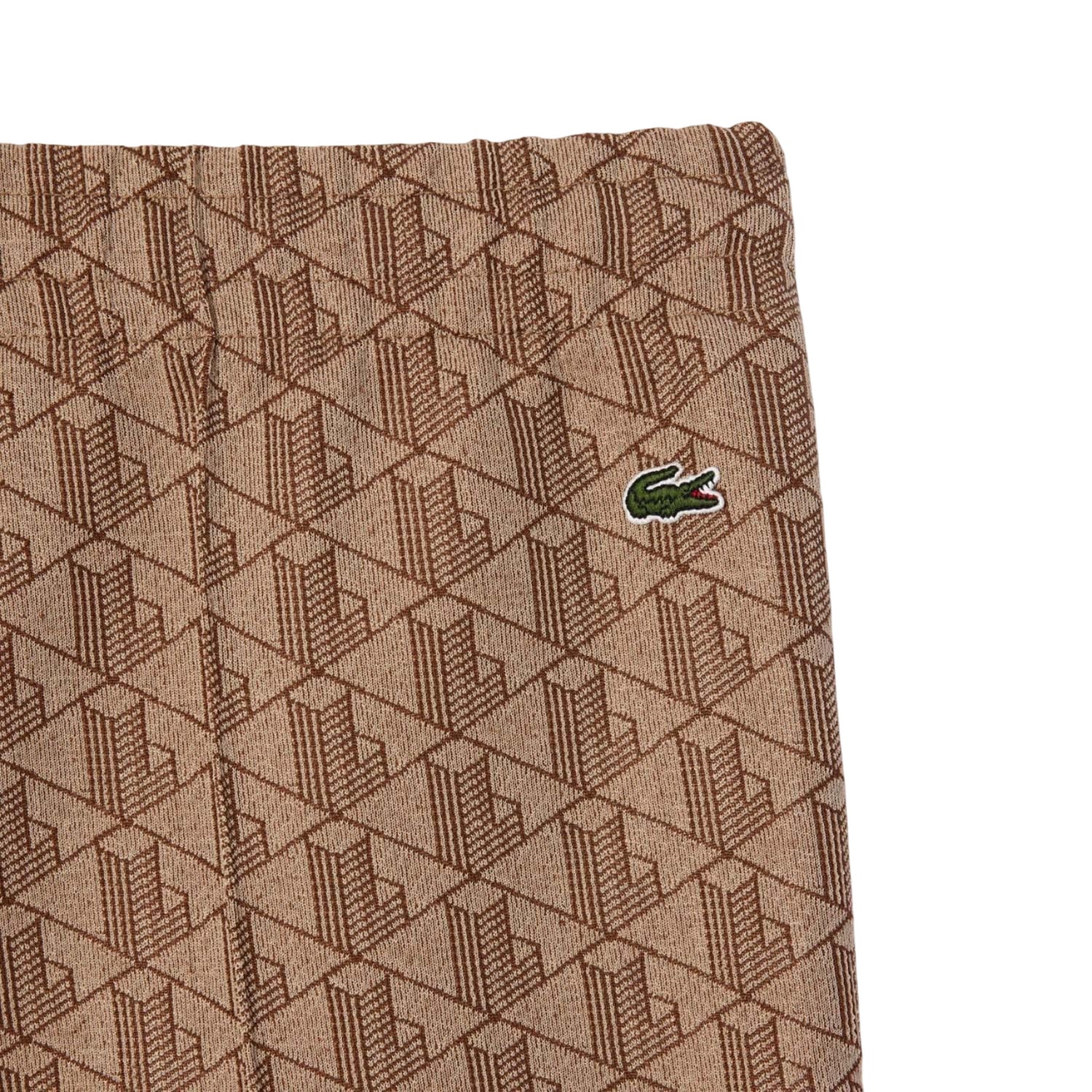 Beige - Side - Lacoste Womens-Ladies Monogram Flared Jogging Bottoms