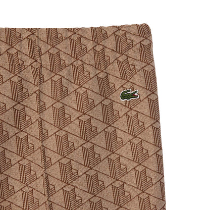 Beige - Side - Lacoste Womens-Ladies Monogram Flared Jogging Bottoms