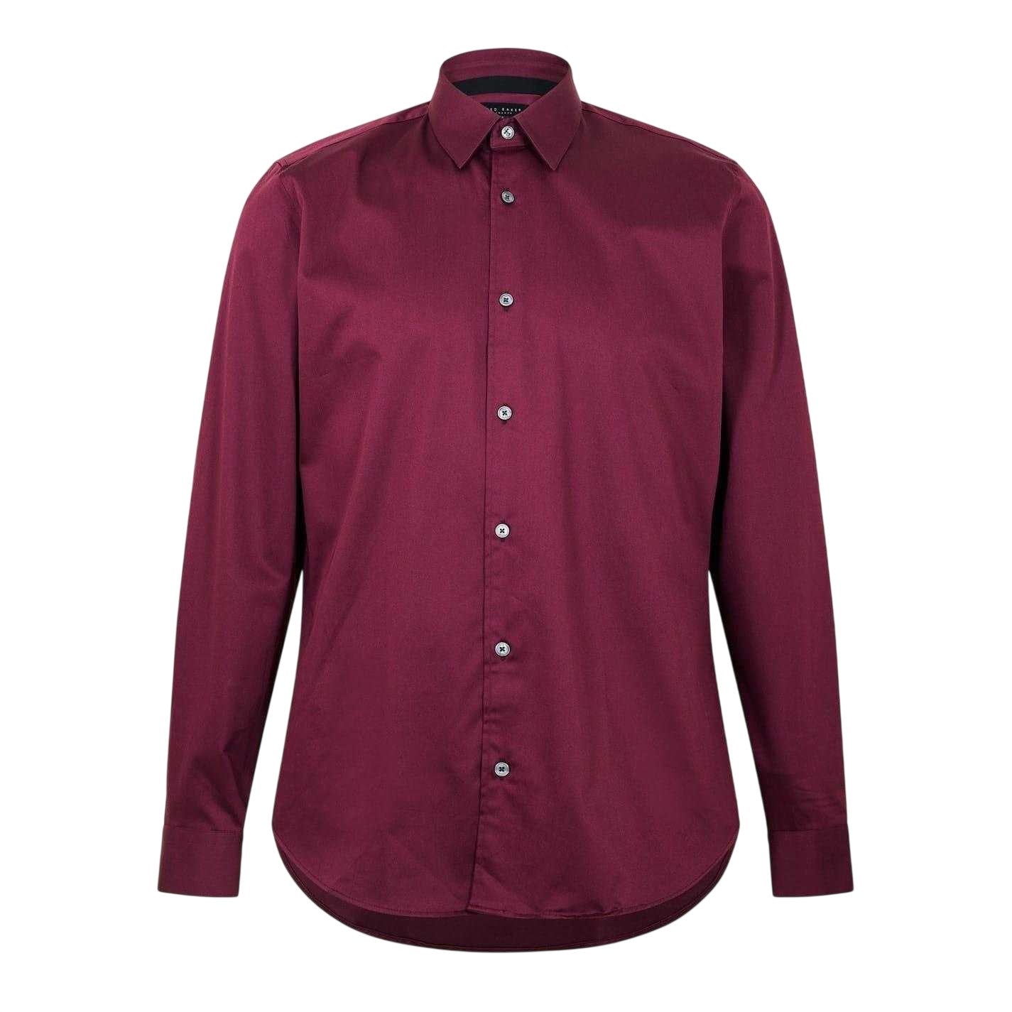 Oxblood - Front - Ted Baker Mens Oxford Collared Long-Sleeved Shirt