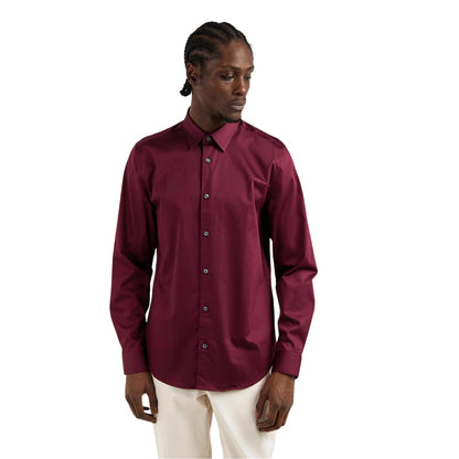 Oxblood - Side - Ted Baker Mens Oxford Collared Long-Sleeved Shirt