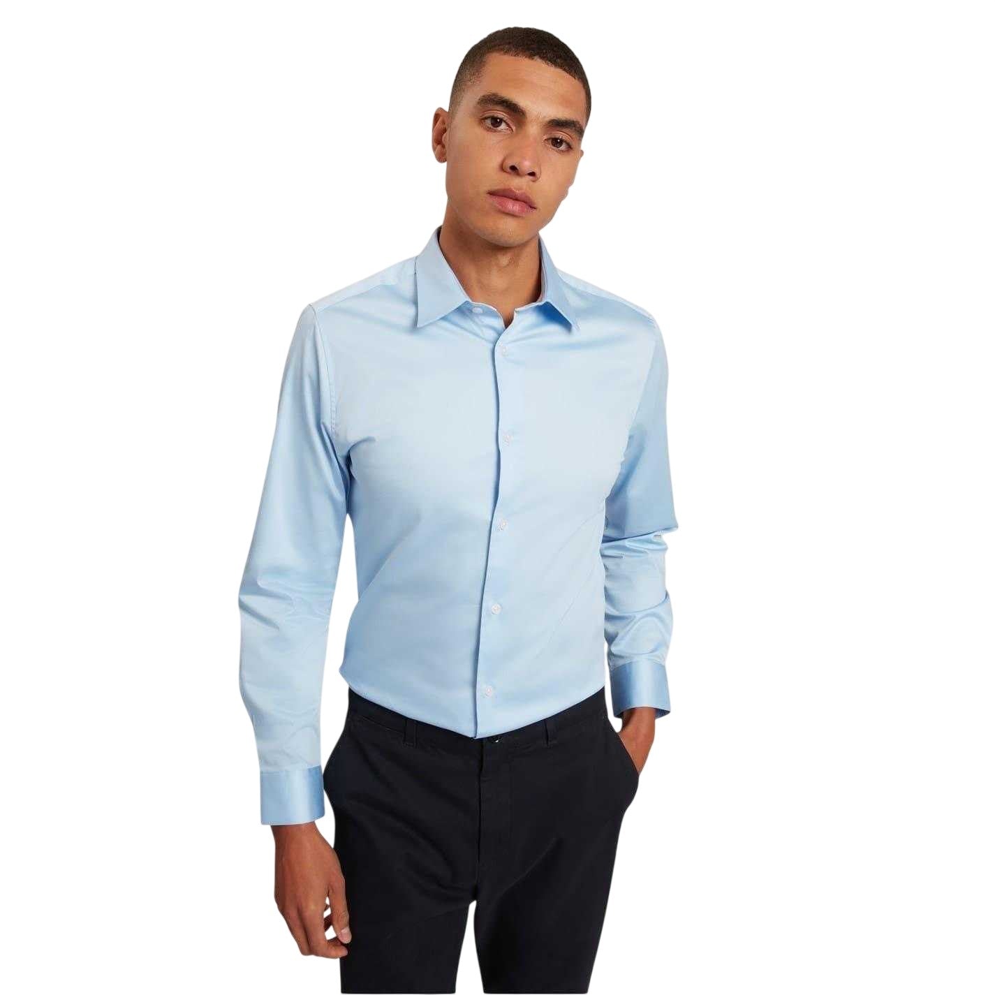 Pale Blue - Side - Ted Baker Mens Oxford Collared Long-Sleeved Shirt