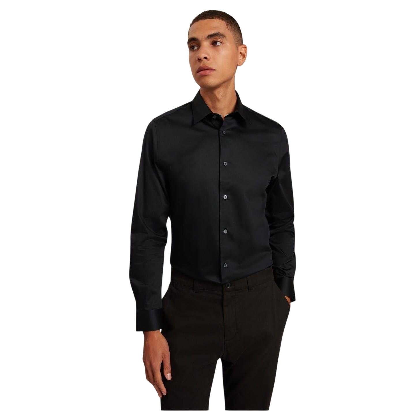 Navy - Side - Ted Baker Mens Oxford Collared Long-Sleeved Shirt