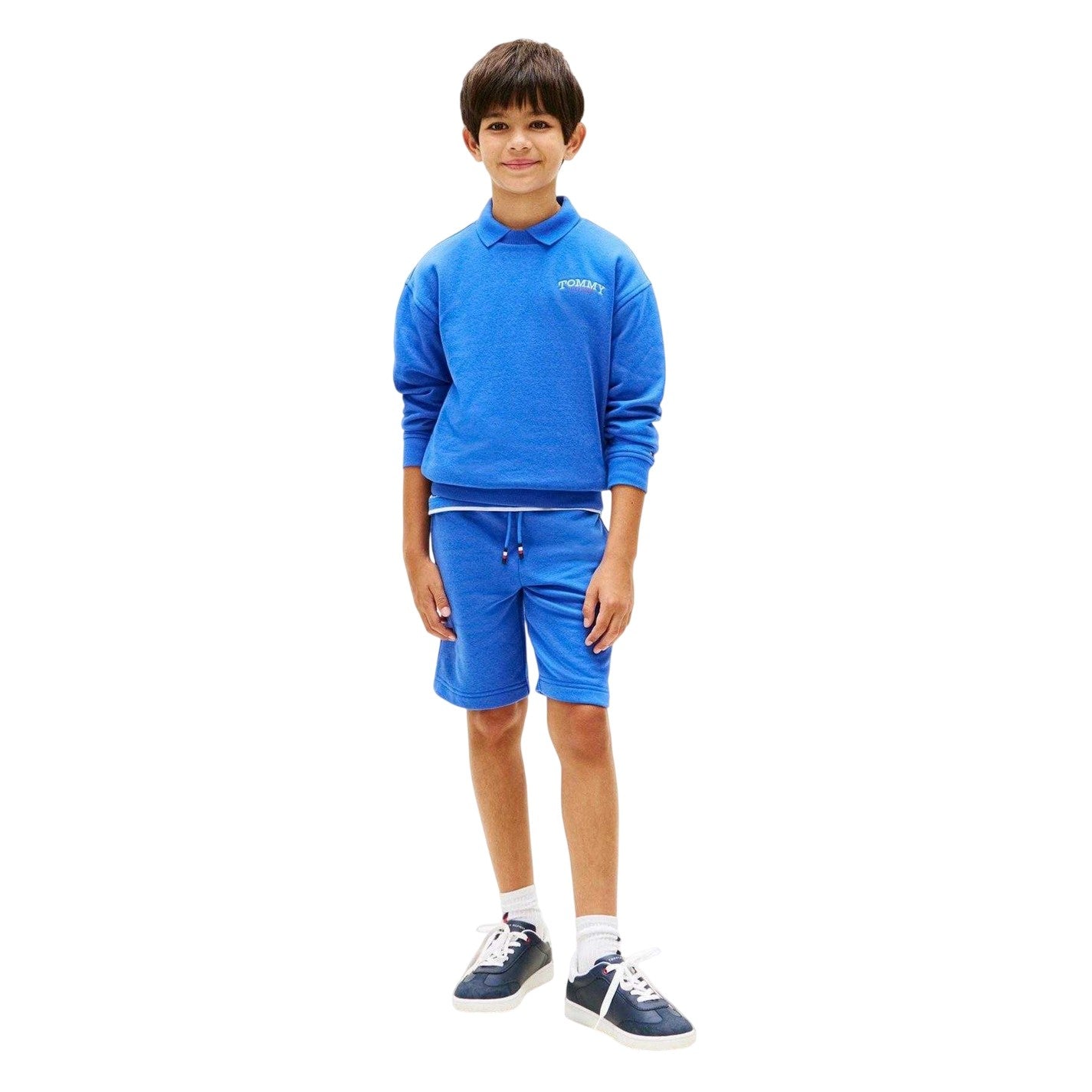 Blue - Pack Shot - Tommy Hilfiger Childrens-Kids Fleece Monogram Sweat Shorts