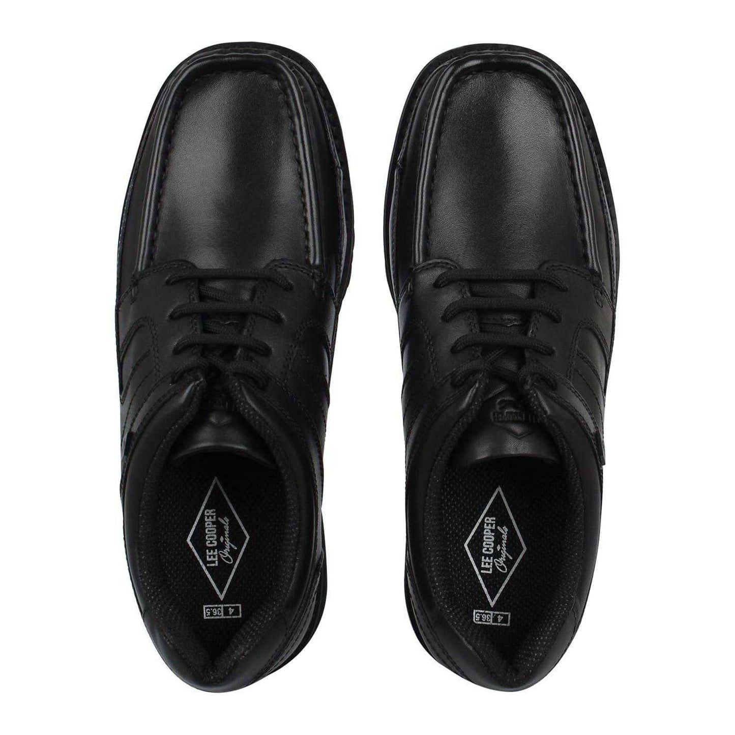 Black - Side - Lee Cooper Childrens-Kids C Harrow Leather Lace Up School Derby Shoes